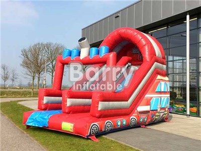 China Red Backyard Inflatable Fire Truck Slide For Kids BY-DS-077